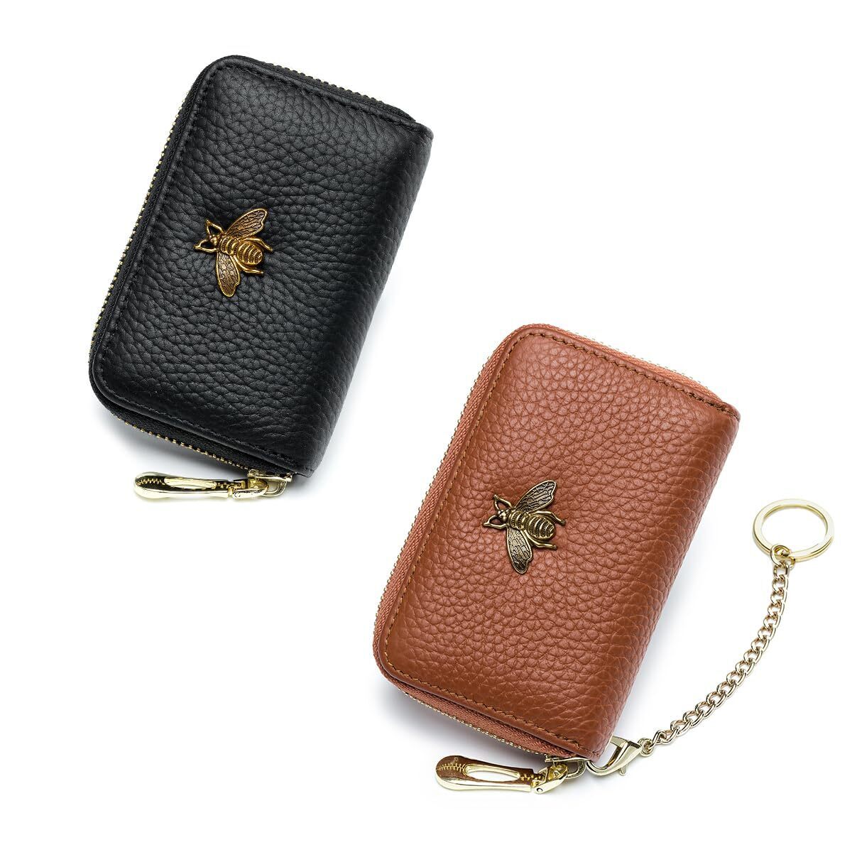 8874 Bundle Of 2 Sets Rfid Credit Card Holder, Small Leather Double Zipper
